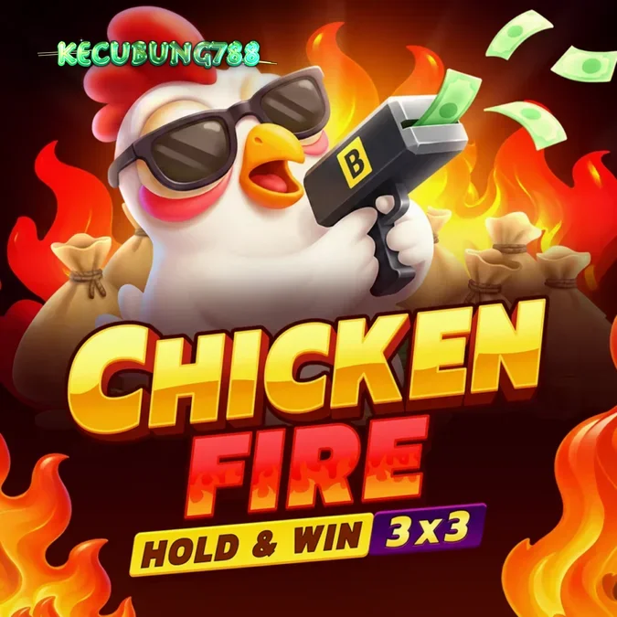 Tampilan visual slot Chicken Fire dengan grid 3x3 dan elemen api
